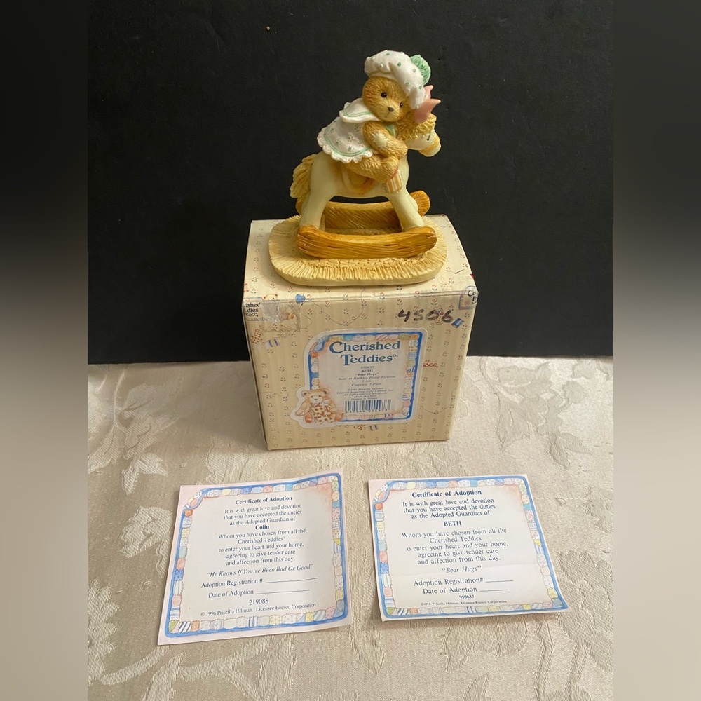 Vintage 1991 Cherished Teddies Baby Beth 950637 Bear Hugs Rocking Horse Figurine